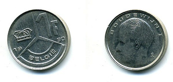 Бельгия 1 франк 1990 Belgie, Бодуэн I (1951-1993) KM 171 нержавеющая сталь 25-1441