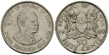 Кения 50 центов 1989 Дэниэл арап Мои KM 19 медно-никель 4135-936