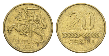 Литва 20 центов 2008 KM 107 никель латунь 4633-852