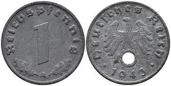 ГЕРМАНИЯ 1 РЕЙХСПФЕННИГ 1943 A KM 97, J.369 цинк 96-767