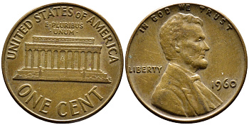 США 1 цент 1960 Линкольн, LARGE DATE KM 201 медь цинк 35-144