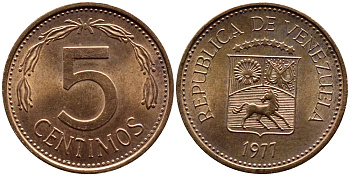 Венесуэла 5 сентимо 1977 KM 49 сталь плакированная медью 4392-944