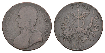 Великобритания, Мидлсекс 1/2 пенни 1793 Исаак Ньютон, токен, гурт с надписью Dalton & Hamer 1033 медь 4631-1057
