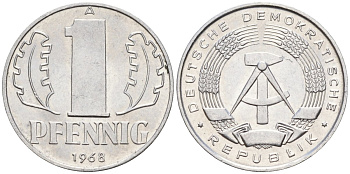 ГДР 1 пфеннииг 1968 A KM 8.1 алюминий 4596-548