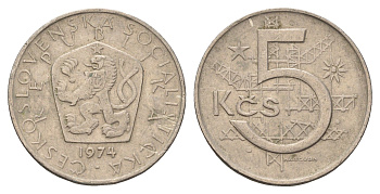 Чехословакия 5 крон 1974 KM 60 медно-никель 4673-936