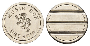 Италия, Брешиа жетон для музыкального автомата диаметр 24 мм, вес 5,4 гр нержавеющая сталь 4670-722