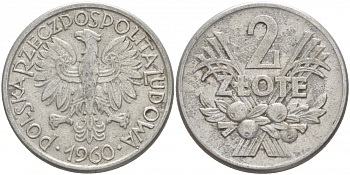 Польша 2 злотых 1960 MW KM 46, Parchimowicz 216c алюминий 4545-335