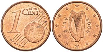 ИРЛАНДИЯ 1 ЕВРОЦЕНТ 2006 KM 32 сталь плакированная медью 216-1124