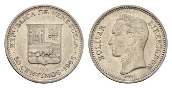 Венесуэла 50 сентимо 1965 Симон Боливар Y 41 никель 4643-853