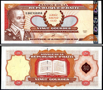 Гаити 20 гурд 2001 Лидер революции на Гаити Франсуа-Доминик Туссен Овертур (20 мая 1743 - 8 апреля 1803) Pick 271A b бумага UNC (пресс) 402-47-3-1
