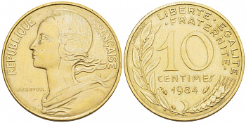 ФРАНЦИЯ 10 САНТИМОВ 1984 ТИП MARIANNE KM 929 медь алюминий никель 110-133