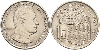 Монако 1 франк 1975 Ренье III (1949-2005) KM 140 никель 190-534