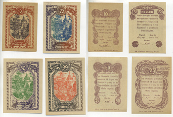 Австрия набор из 4 банкнот 1920 нотгельд, 10, 20, 50, 99 геллеров, SITTENDORF, первый выпуск   бумага  aUNC  7555-4-4-1