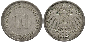 Германия 10 пфеннигов 1899 G KM 12, Jager 13, Weege 8 медно-никель 219-326