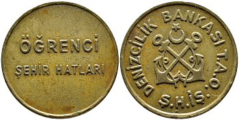 ТУРЦИЯ ЖЕТОН ТУРЕЦКИЙ РЕСПУБЛИКАНСКИЙ МОРСКОЙ БАНК, ДЛЯ ПРОЕЗДА НА ПАРОМЕ, ДЛЯ СТУДЕНТОВ 4393-322