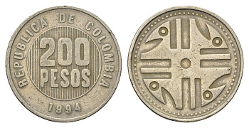 Колумбия 200 песо 1994 KM 287 медь цинк никель 4698-226