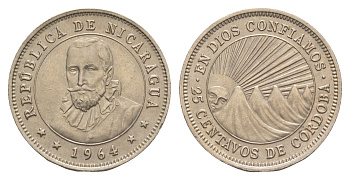 Никарагуа 25 сентаво 1964 KM 18.2 медно-никель UNC 4641-251
