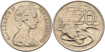 Австралия 20 центов 1976 Елизавета II (1952-2022), утконос KM 66 медно-никель 4587-725