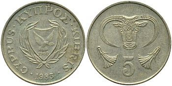 Кипр 5 центов 1983 голова быка KM 55.1 никель латунь 4579-831