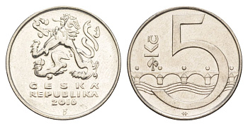 Чехия 5 крон 2016 KM 8 сталь плакированная никелем 4633-717