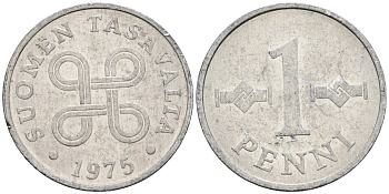 Финляндия 1 пенни 1975 KM 44а алюминий 4585-918