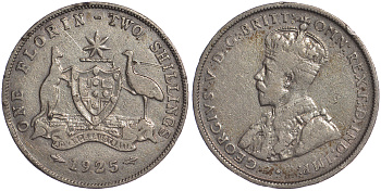 Австралия 1 флорин 1925 Георг V (1910-1936), герб Австралии KM 27 серебро 272-211