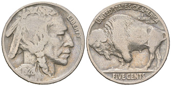 США 5 центов 1928 индеец, бизон KM 134 медно-никель 4614-1135