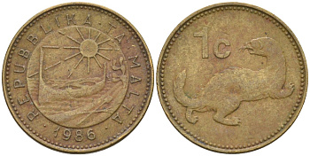 Мальта 1 цент 1986 ласка, горностай KM 78 никель латунь 4585-1117