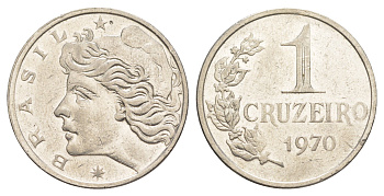 Бразилия 1 крузейро 1970 KM 581 никель 4642-1214