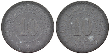 Германия, Ландау-ин-дер-Пфальц 10 пфеннигов 1919 Рейнлянд-Пфальц, нотгельд цинк 4119-1014