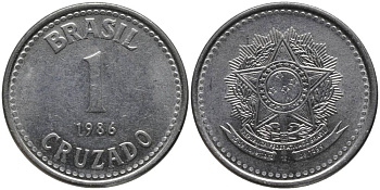 Бразилия 1 крузадо 1986 KM 605 нержавеющая сталь UNC 181-311
