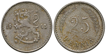 Финляндия 25 пенни 1945 S KM 25b железо 4174-1028