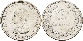 Португальская Индия 1 рупия 1912 KM 18 серебро 1529-1211