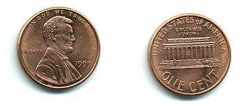 США 1 цент 1999 Авраам Линкольн KM 201b цинк плакированный медью UNC 4364-314