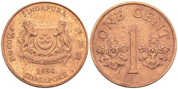 Сингапур 1 цент 1994 sm KM 98 цинк плакированный медью 261-538