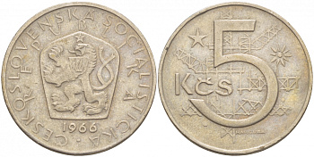 Чехословакия 5 крон 1966 KM 60 медно-никель 51-113