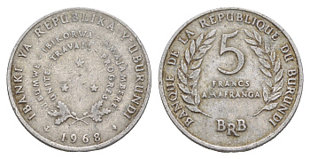 Бурунди 5 франков 1968 KM 16 алюминий 4650-413