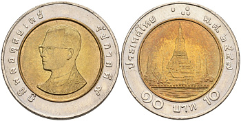 Таиланд 10 бат 2004 ВЕ2547, Рама IX KM 227 биметалл UNC 4561-323