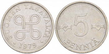 ФИНЛЯНДИЯ 5 ПЕННИ 1979 KM 45а алюминий 3718-124