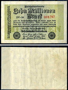 Германия 10000000 марок 1923 22 августа 1923, серия DV Pick 106 a бумага 7552-51-2-2