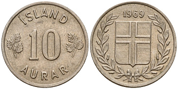 Исландия 10 эре 1969 KM 10 медно-никель 4174-836