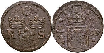 Швеция 1/4 эре 1641 Кристина (1632-1654) KM 160 (122) медь 4168-124