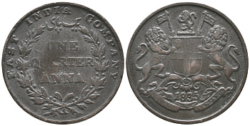 Британская Индия 1/4 анна 1835 Британская Ост-Индская компания KM 446.1 медь 34-133