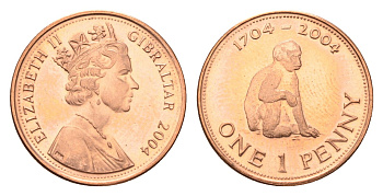 Гибралтар 1 пенни 2004 300 лет захвату Гибралтара KM 1046 сталь плакированная бронзой UNC 4668-511