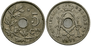 Бельгия 5 сантимов 1931 Belgie KM 67 медно-никель 4173-334