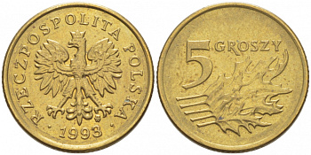 ПОЛЬША 5 ГРОШЕЙ 1993 MW KM 278 латунь 112-1164
