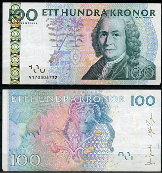 Швеция 100 крон 2009 Карл Линней, пчела опыляет цветок Pick 65 c  бумага 8611-32-1-2