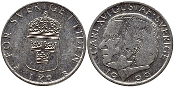 Швеция 1 крона 1999 Карл XVI Густав (1973- ) KM 852a медно-никель 89-721