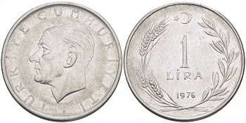 Турция 1 лира 1976 Мустафа Кемаль Ататюрк KM 889а.2 нержавеющая сталь 4529-1232