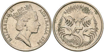 Австралия 5 центов 1994 Елизавета II (1952-), ехидна KM 80 медно-никель 4608-831